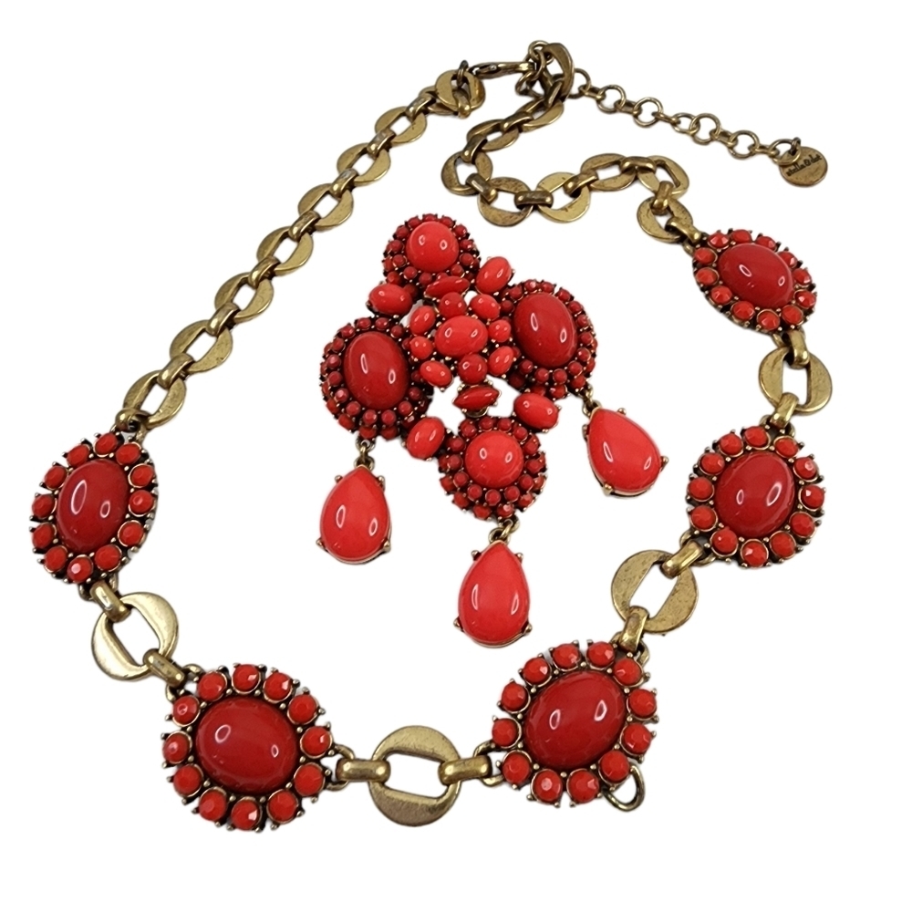 Stella + Dot Statement Pendant Necklace Orange Po… - image 3